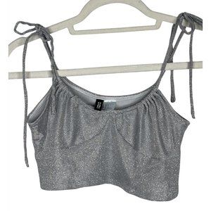 H and M Top Womens Small Crop Shirt Tank Sleeveless Silver Metallic Cami Casual